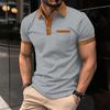 Neues Herren-Poloshirt mit farblich abgesetzter Brusttasche, kurzärmiges T-Shirt-Top mit Knopfleiste