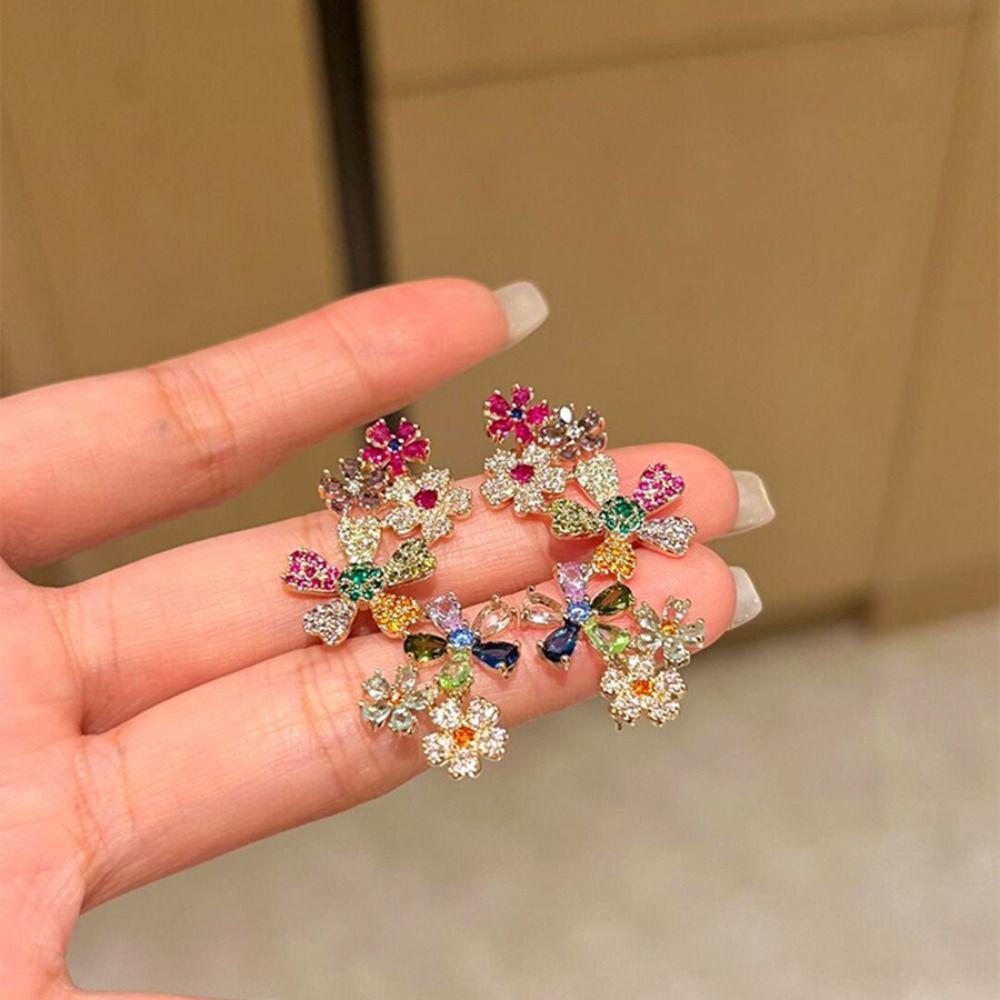 Colorful Design Zircon Earrings Sweet Style  Earrings  Personality Expression