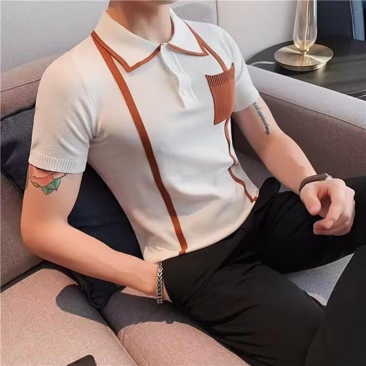 Lapel Short Sleeve Polo Shirt Men's Fashion Brand Summer T-shirt Korean Slim Fashion 2025 New All-Matching T-shirt Top