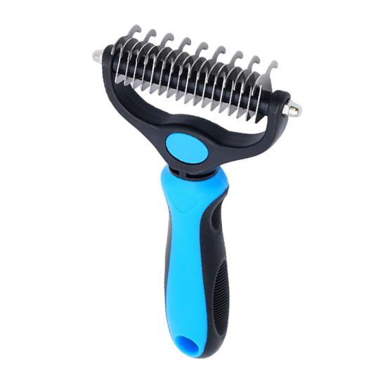 Pet Grooming Rake, Dual-Sided Stainless Steel Blades, Pet Deshedding And Dematting Brush, Undercoat Rake for Dogs Cats Thick Coats Detangling