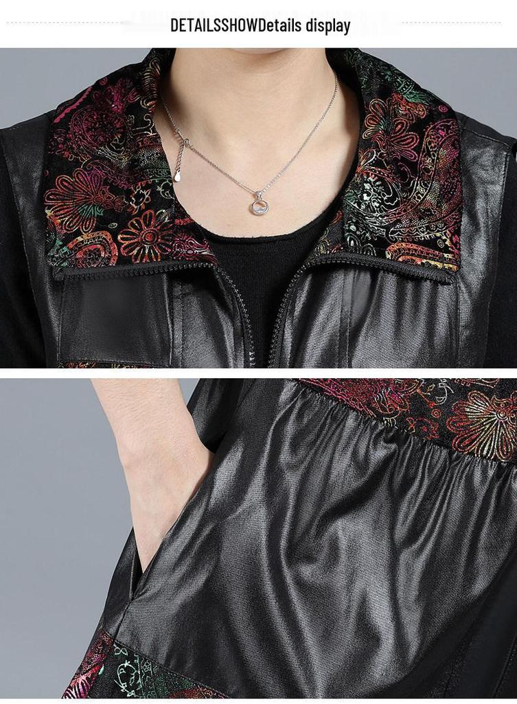 Stylish Plus Size Mid-Length Leather Vest for Middle-Aged and Elderly Women – Spring and Autumn, Lightweight and Noble, Loose Fit