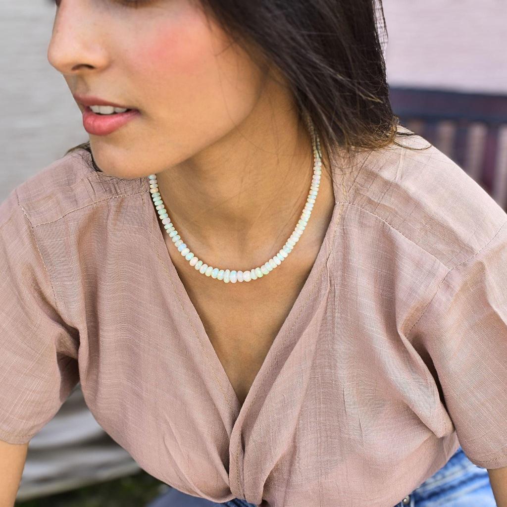 Natural Opal Beaded Necklace Faceted Bead Necklace For Women Multi Flashy Opal Handmade Necklace Healing Crystal Unique Gifts for Her