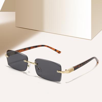 1 paire de lunettes de soleil rétro sans monture bord coupé écaille de tortue branches pour femmes photo de rue extérieure toutes saisons protection UV