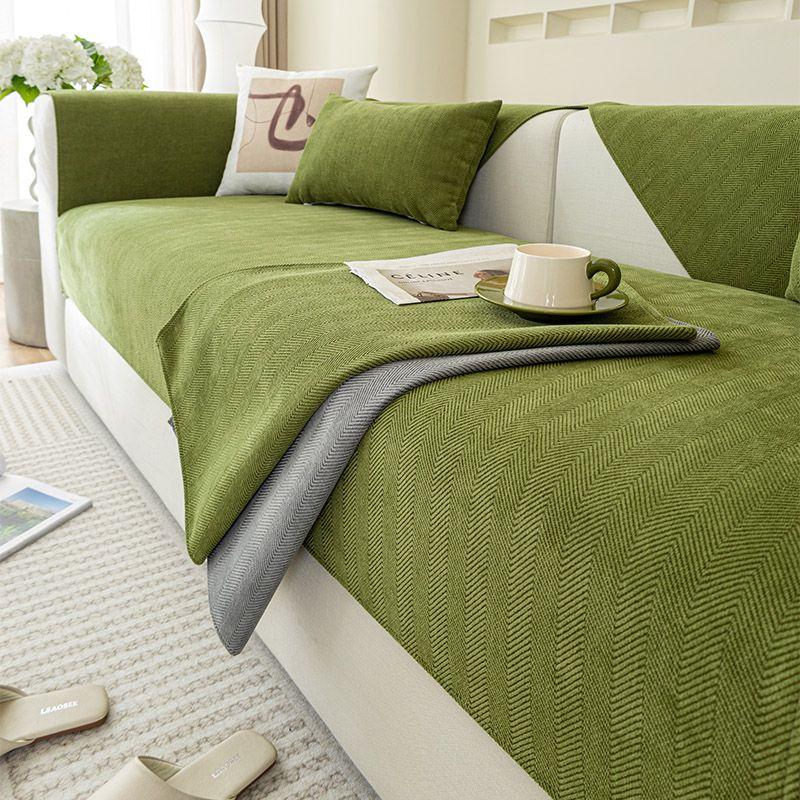 

Sofa Cushion Light Luxury and Simplicity All Year Round Non-Slip Fabric Modern Leather Seat Cushion Neutral Summer Cover Cover Cloth Chenille Herringbone pattern, Matcha Green 70 * 70cm