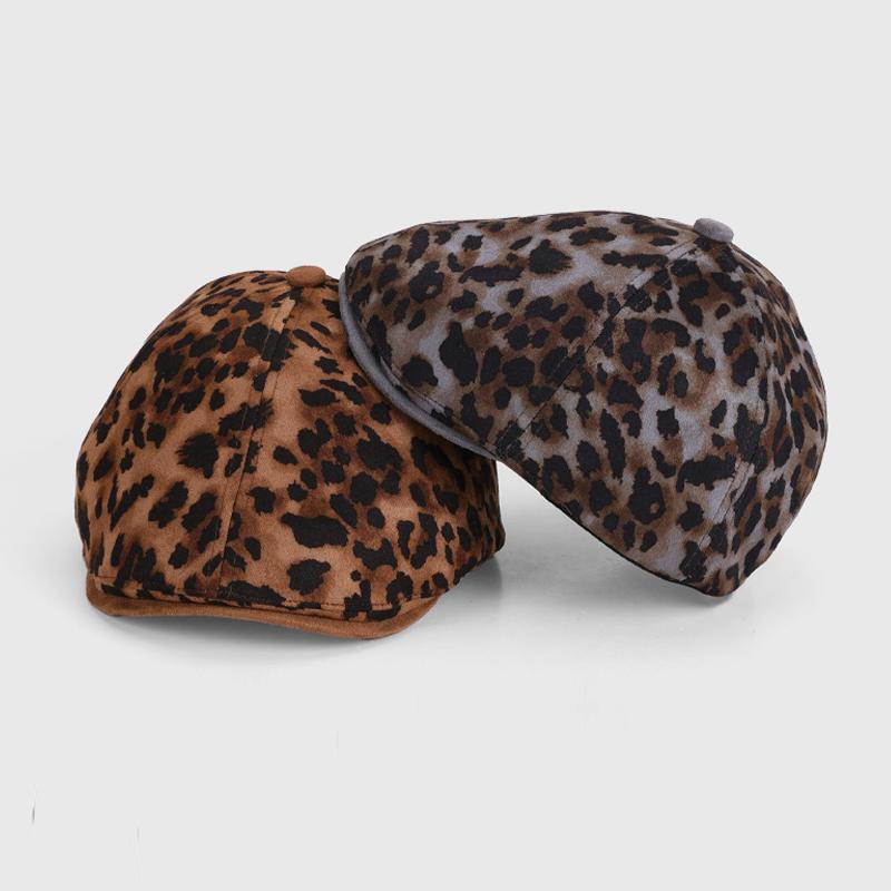 Autumn Winter Retro Leopard Print Forward Cap Beret Women Peaked Cap