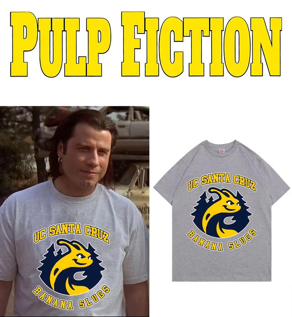 Classic Movie Pulp Fiction Jhon Travolta Banana Slugs Same Style Print T-shirt Unisex Casual Oversized T Shirt Women Funny T-shirts