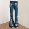 Women Jeans Washed Flower Embroidered Long Slim Fit High Waist Match Top