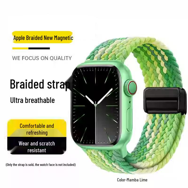 Kompatibles elastisches geflochtenes Magnetarmband aus Nylon für Apple Watch 4, 5, 6 & iWatch 7, 8, 9