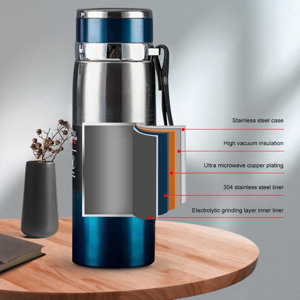 1000ml Insulated Thermal Bottle with Handle Vacuum Double Insulation Cup Large Capacity Outdoor Vacuum Jar for Hot Cold Drinks