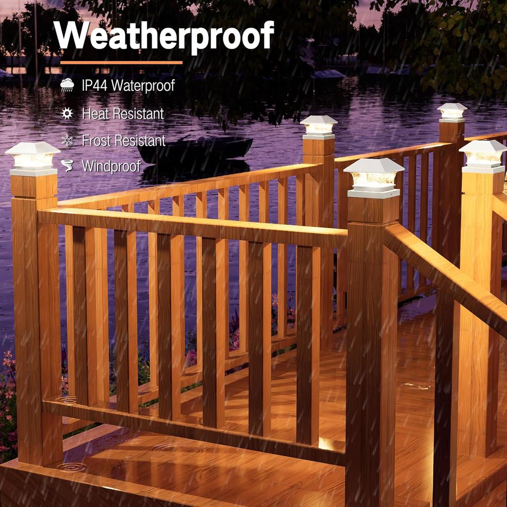 6 Pack Waterproof Solar Post Lights, Wooden PVC/Vinyl Fence Top Solar Lights, Fits 3.5x3.5 4x4 4.5x4.5 5x5, For Yard