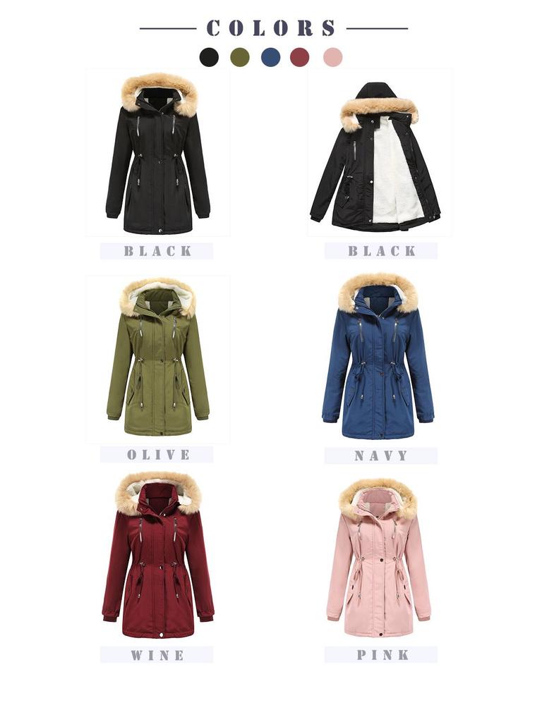 2024 Autumn/Winter Women's Thick Lambswool Cotton Jacket with Removable Hood and Fleece Lining