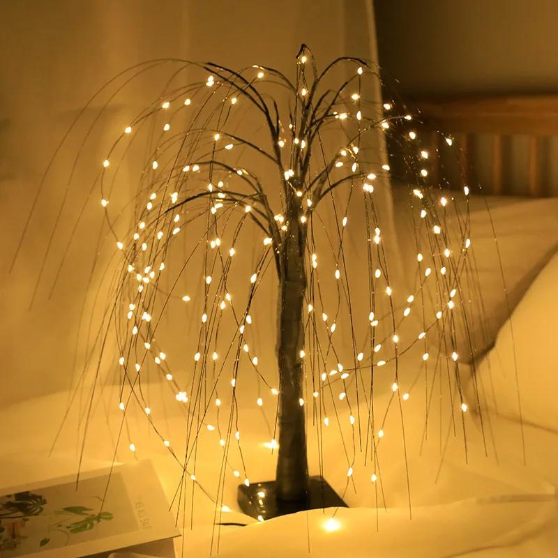 LED Willow Night Light Gypsophila Colorful Tree Remote Table Lamp for Home Bedroom Wedding Christmas Indoor Decor Night Light