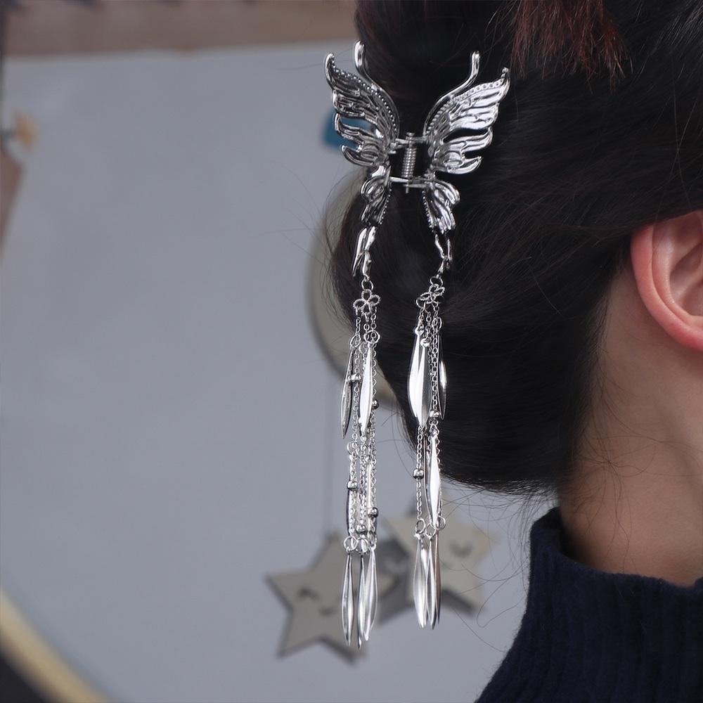 Silver Color Butterfly Tassel Hair Claw Leaf Chinese Butterfly Hairpins Metal Shark Clip  Party