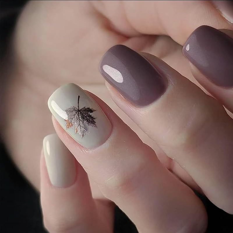 Short Almond Press on Nails Halloween Fake Nails Gothic Bat Acrylic Nail Cute Ghost False Nail with Purple Glitter Design Goth Halloween Nails Press