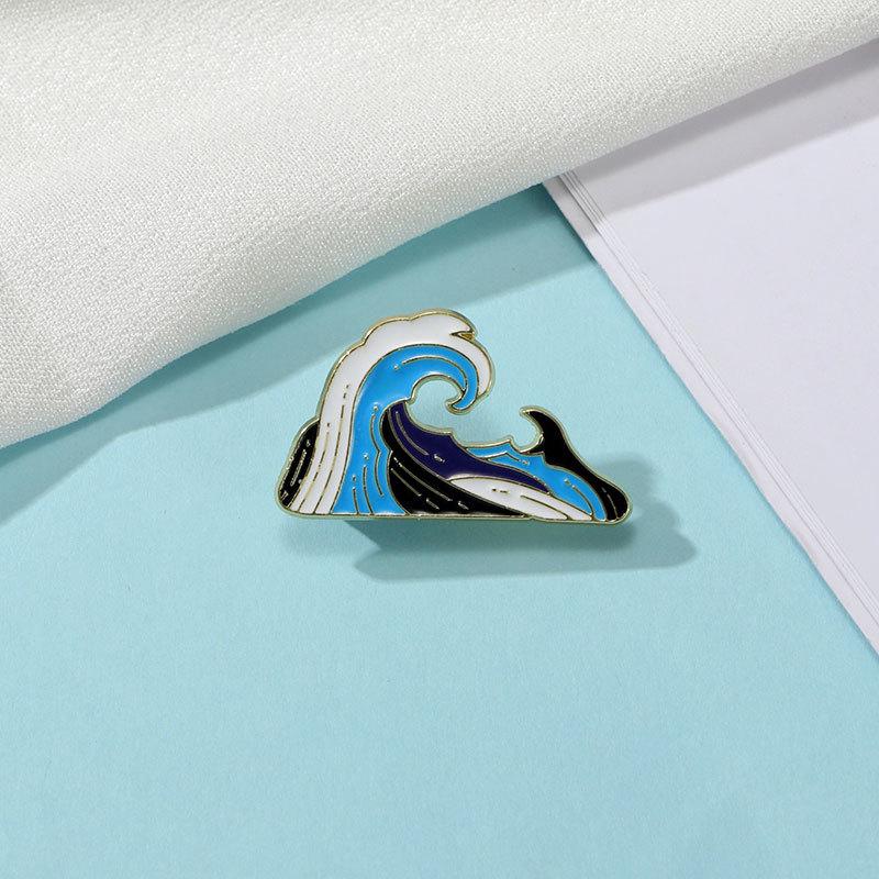 Alloy Enamel Cartoon Ocean Wave Brooch Waist Tightening Anti Exposure Badge Metal Drop Oil Craft Decoration For Backpack Clothing