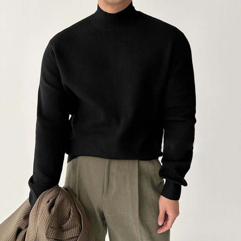 Retro Chic Men's Semi Pullovers High Street High Neck Casual Trend Korean Solid Color Niche Interior Vintage All-match Sweaters