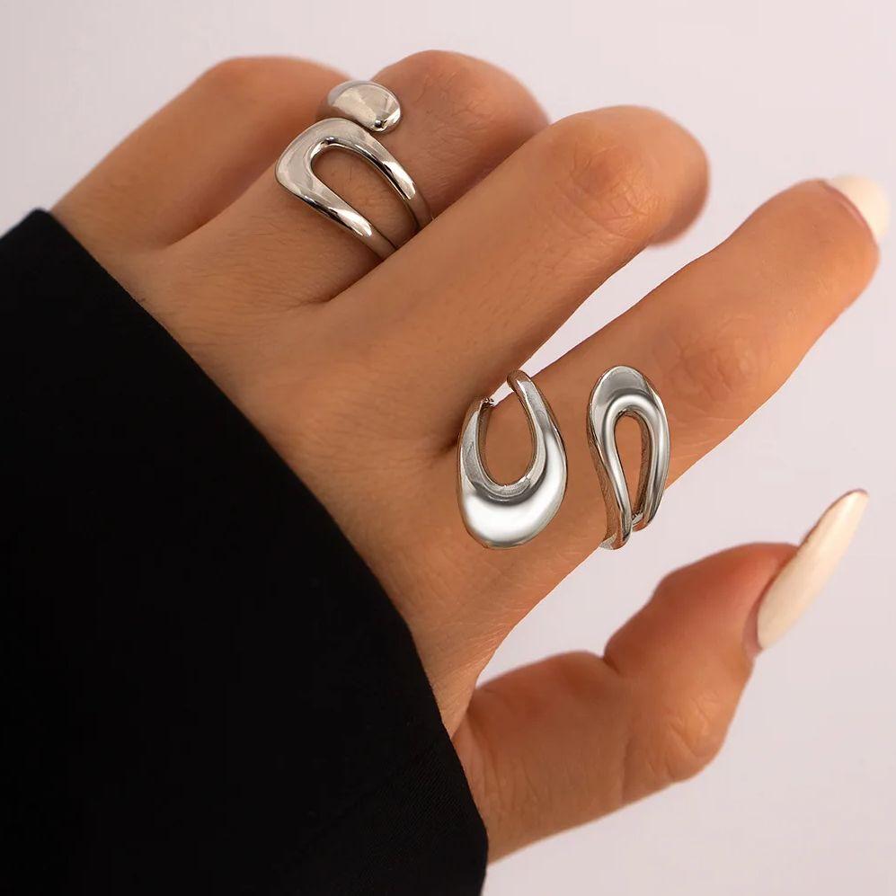 French Style Irregular Rings For Women Men Punk Fashion Hollow Out Geometric Gold Silver Color Knuckle Joint Ring Jewelry