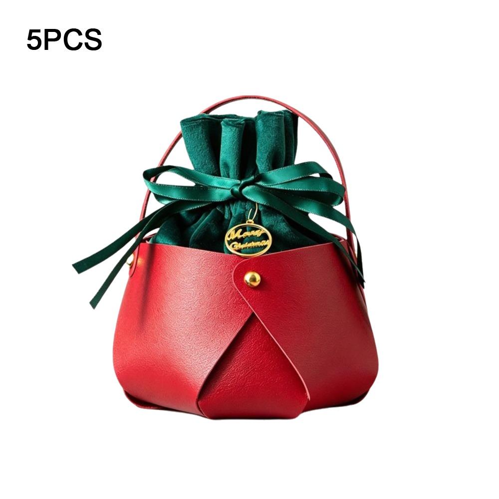 Red Green Design Christmas Gift Bags Flannel Fabric Leather Handled Bags Candy Bags  Wedding Favors