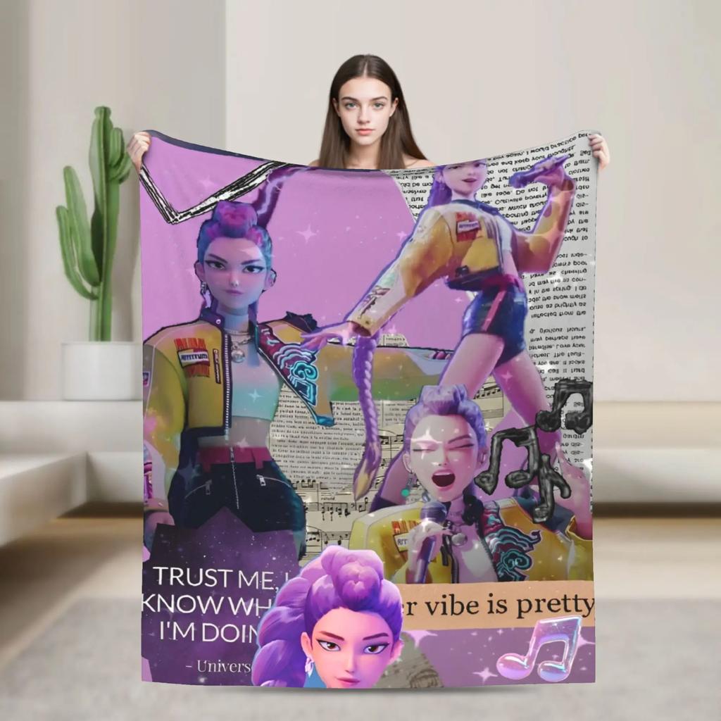 Kpop Demons Huntrix Hunters Flannel Throw Blanket Rumi Mira Joey Creative Bedspread Rug xcm Soft Cozy