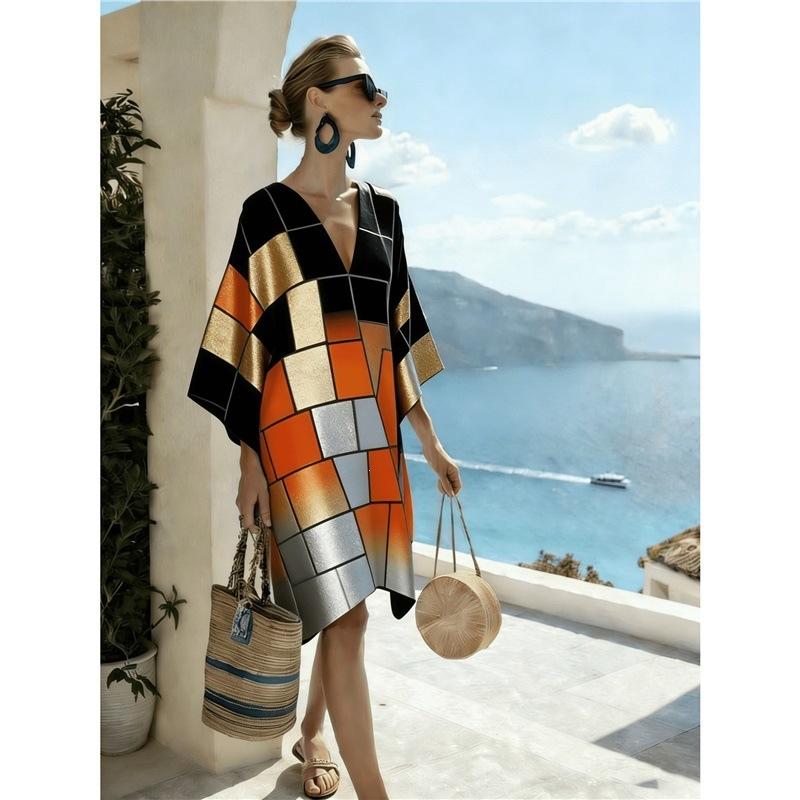 Bohemian ladies new D print seaside vacation fashion casual dress