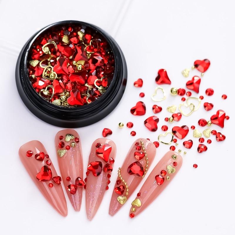 Valentine's Day Nail Charms Studs Nail Rhinestones Gems Luxury Nail Art Rhinestones Craft Diamonds Crystal Jewels Stones
