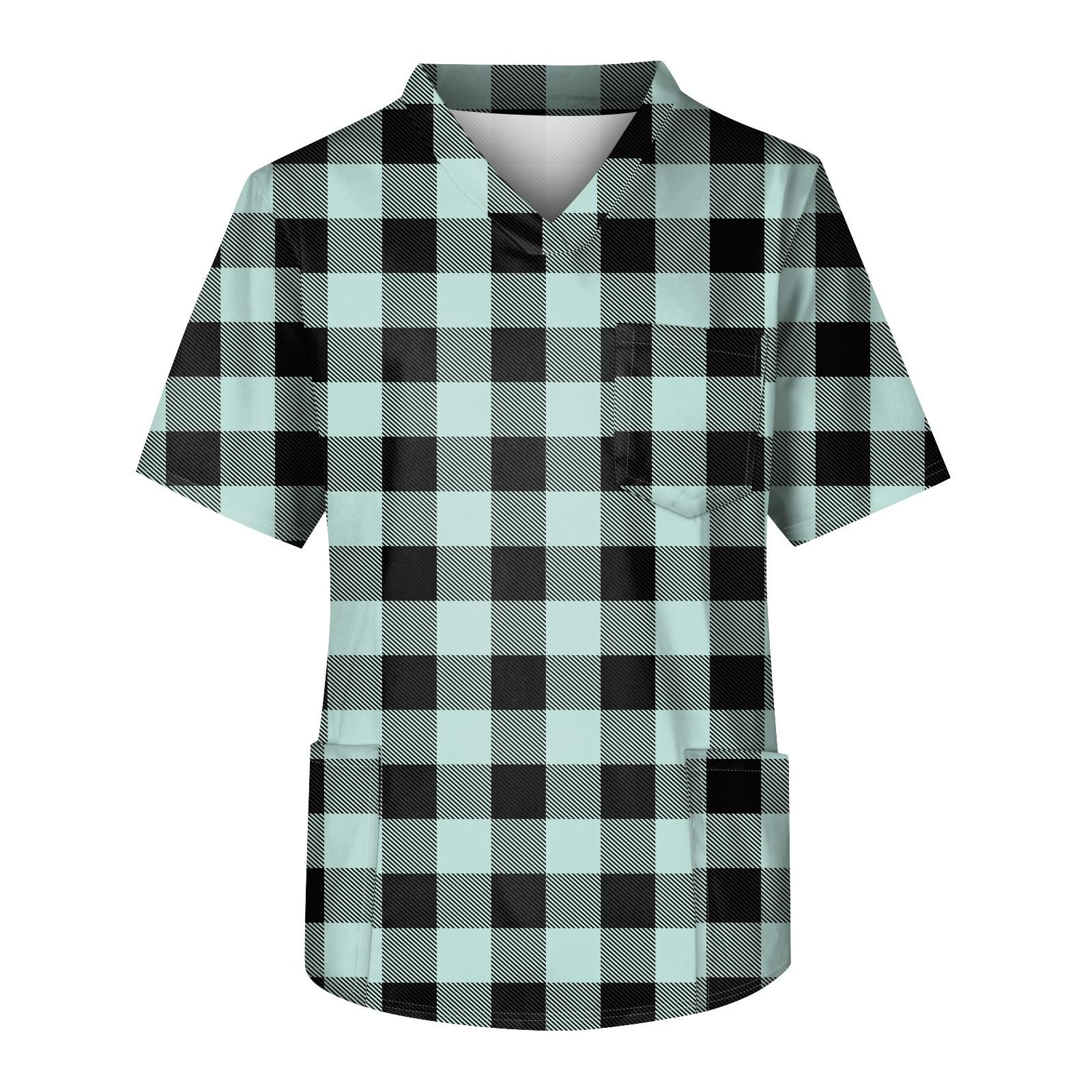 

Мужская рабочая блузка с короткими рукавами и v-образным вырезом с принтом, топ с нагрудным карманом L чёрный