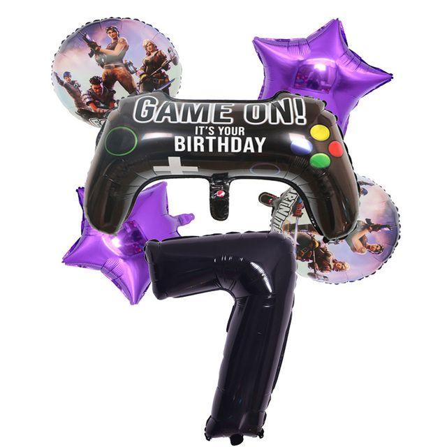 6-Piece Set of Fortnite “Win the Chicken Dinner” Themed Party Decorations: Aluminum Foil Balloons and Birthday Party Decorations