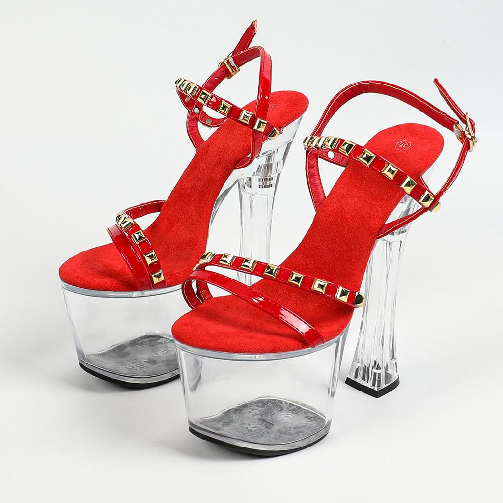 Women's Sexy New Rhinestone Heel Summer Open-toed Sandals 17cm Crystal Heels Rivet  LFD-10367-66