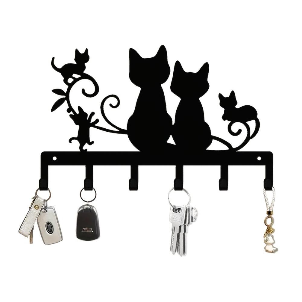 Black Cat Metal Wall Hook, Silhouette Key Holder, Decorative Animal Hook for Entryway Living Room Halloween Gift
