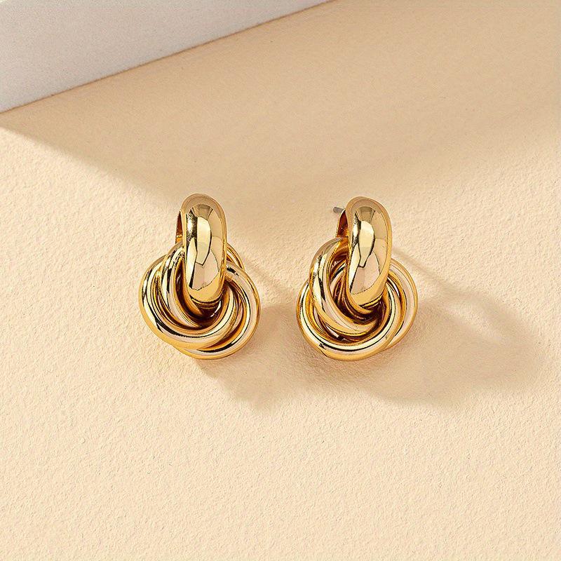 European-American Style Gold Geometric Twist Earrings - Fashionable, Niche Multi-Layer Design