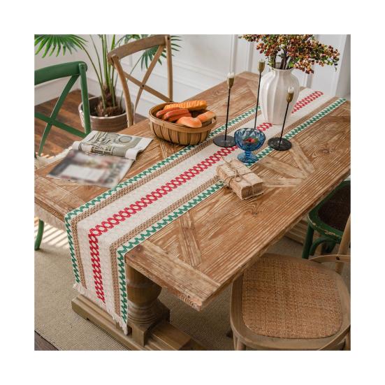 Cotton Linen Table Runner Tassel Table Flag Reusable Holiday Table Decor for Restaurant Dining