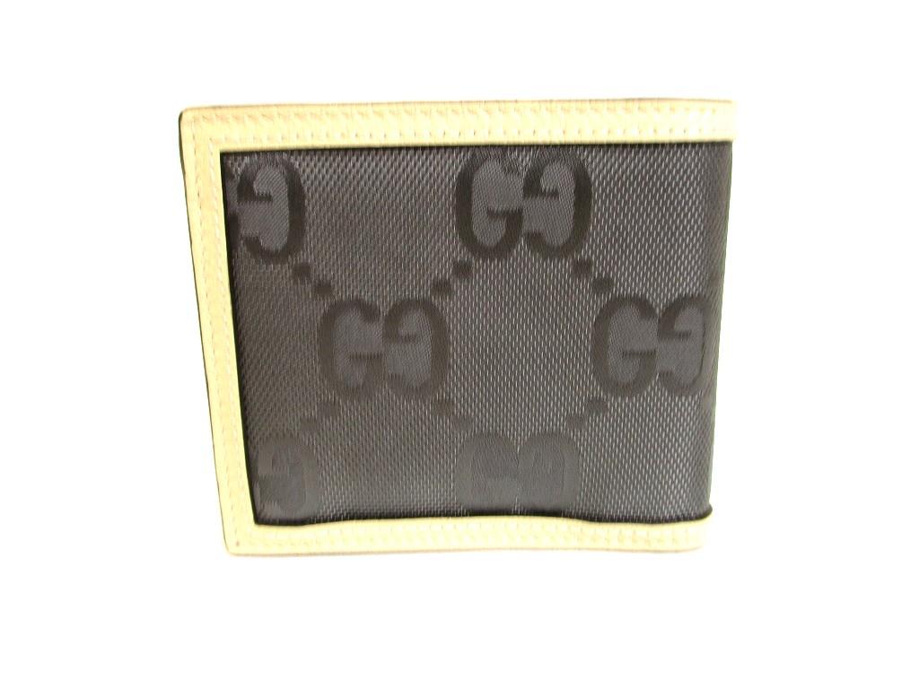 Autentisk GUCCI Off The Grid Grå Nylon Beige Skinn Bifold Lommebok #9904 Oppusset