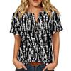 Camicia Casual da Donna con Stampa, Collo Henley, Manica Corta, Cotone e Lino, Tasca Frontale e Bottone, Vestibilità Rilassata