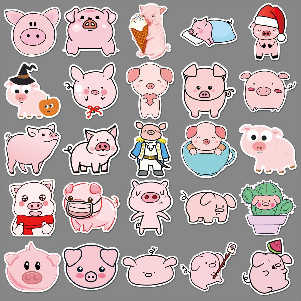 50 Pig Doodle Cartoon Cute Animal Children Creative DIY Skateboard Mobile Case Suitcase Sticker Waterproof
