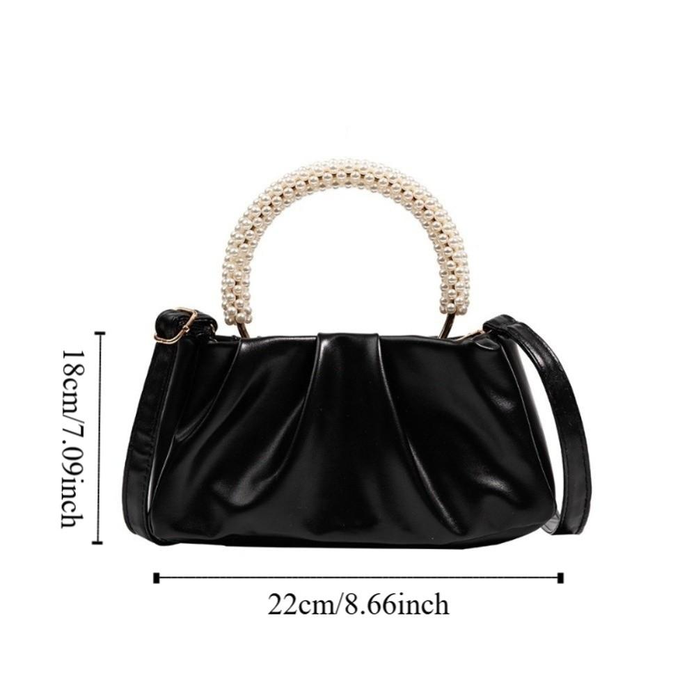Dumpling Bag Korean PU Cloud Bag Solid Color Imitation Pearl Women Shoulder Bag Wrinkled PU Leather PU Leather Pearl Handbag