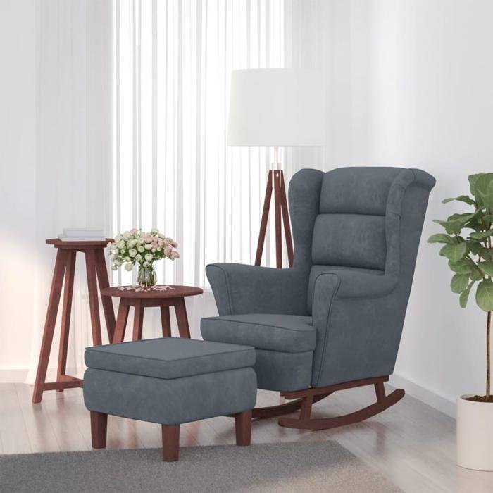 VidaXL Chaise à Bascule avec Pieds en Bois et Tabouret Fauteuil de Salon Relaxation Meuble de Salle de Séjour Chambre 3121231