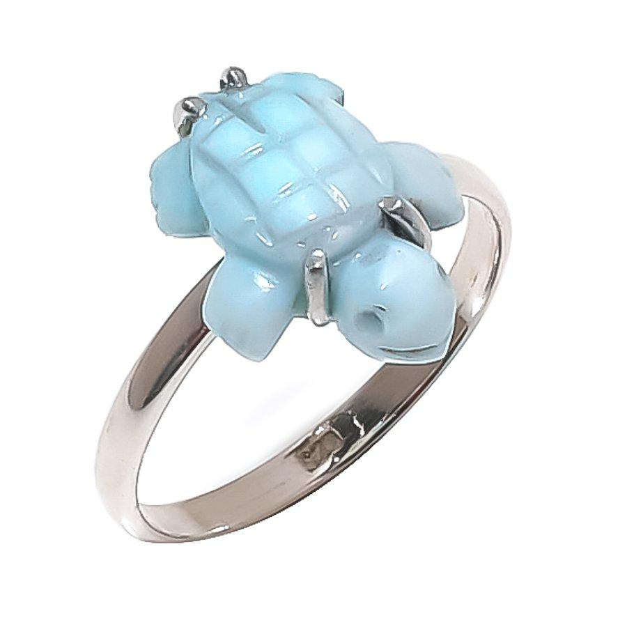 Natural Larimar Gemstone Handmade 925 Sterling Silver Jewelry Ring Size 10 M0Y48
