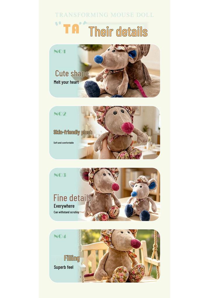 Adorable Mouse Plush Toy: Flower Cloth, Children's Hug Pillow & Soothing Doll - Perfect Birthday Gift