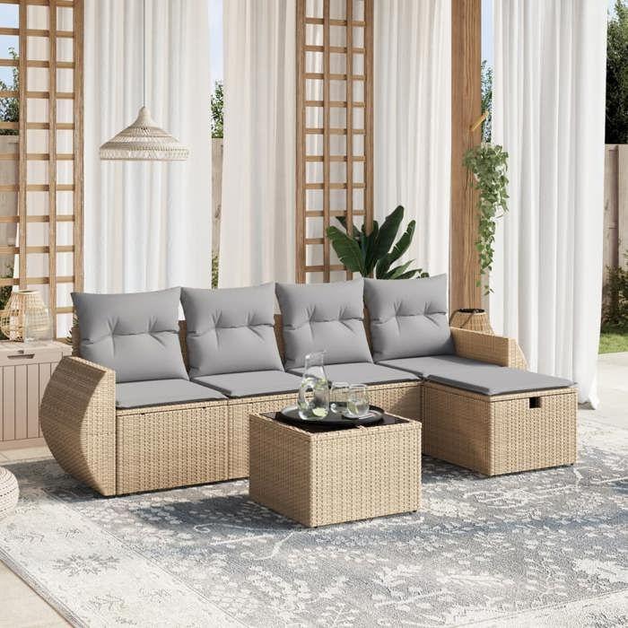 VidaXL Salon de Jardin avec Coussins 6 pcs, Canapés de Terrasse, Ensemble de Meubles de Patio, Mobilier d'Extérieur, Mélange 3264095