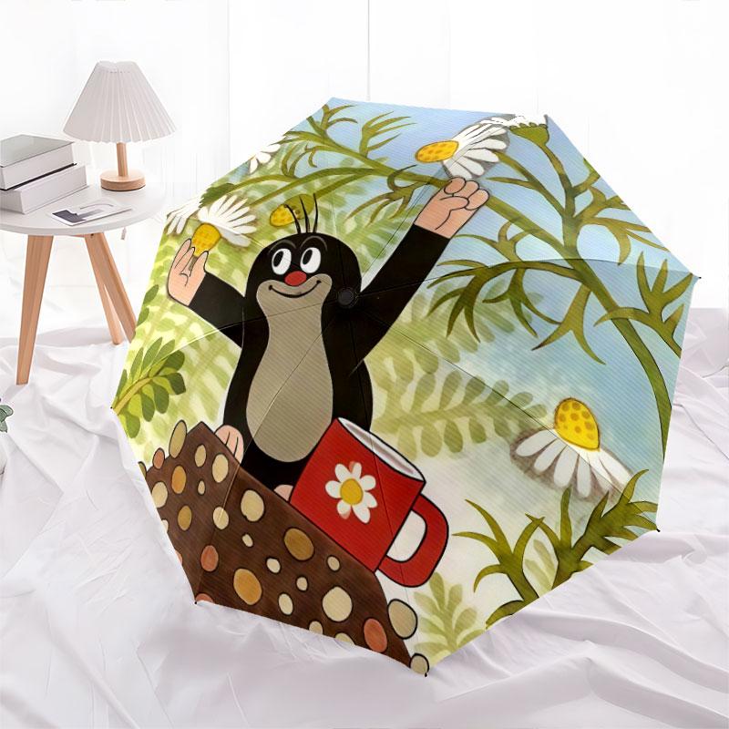 Krtek pattern, automatic folding umbrella, portable and foldable design, 8 ribs, a Christmas or birthday gift.