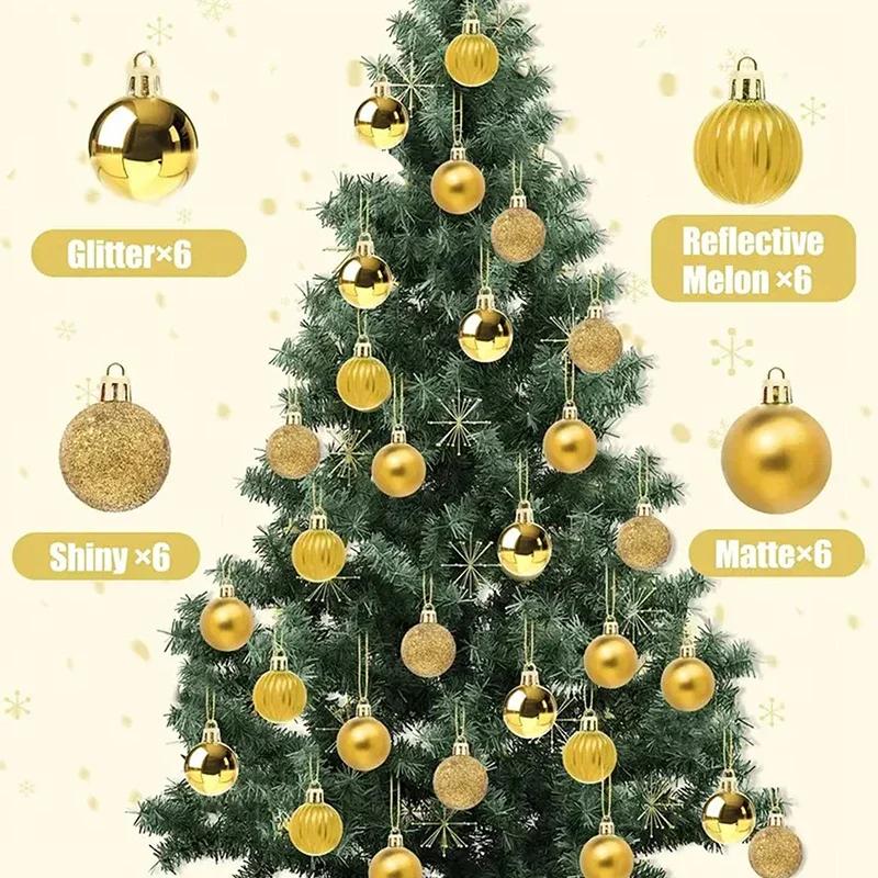 24pcs 3cm Christmas Balls Set Xmas Tree Hanging Pendant Christmas Decoration Home Party Hanging Ornament New Year Decoration