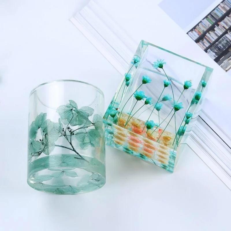 2pcs/set New Transparent Silicone Mould Dried Flower Resin Decorative Craft DIY Storage Pen Holder Mold  Resin Molds for Jewelry