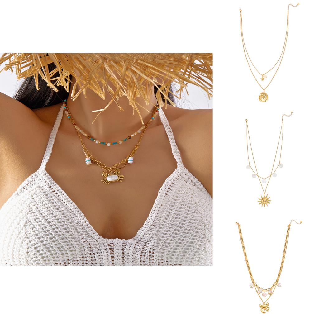 Böhmische Ozeanmuschel Sonnenanhänger Halskette für Frauen Sommerurlaub Schmuck