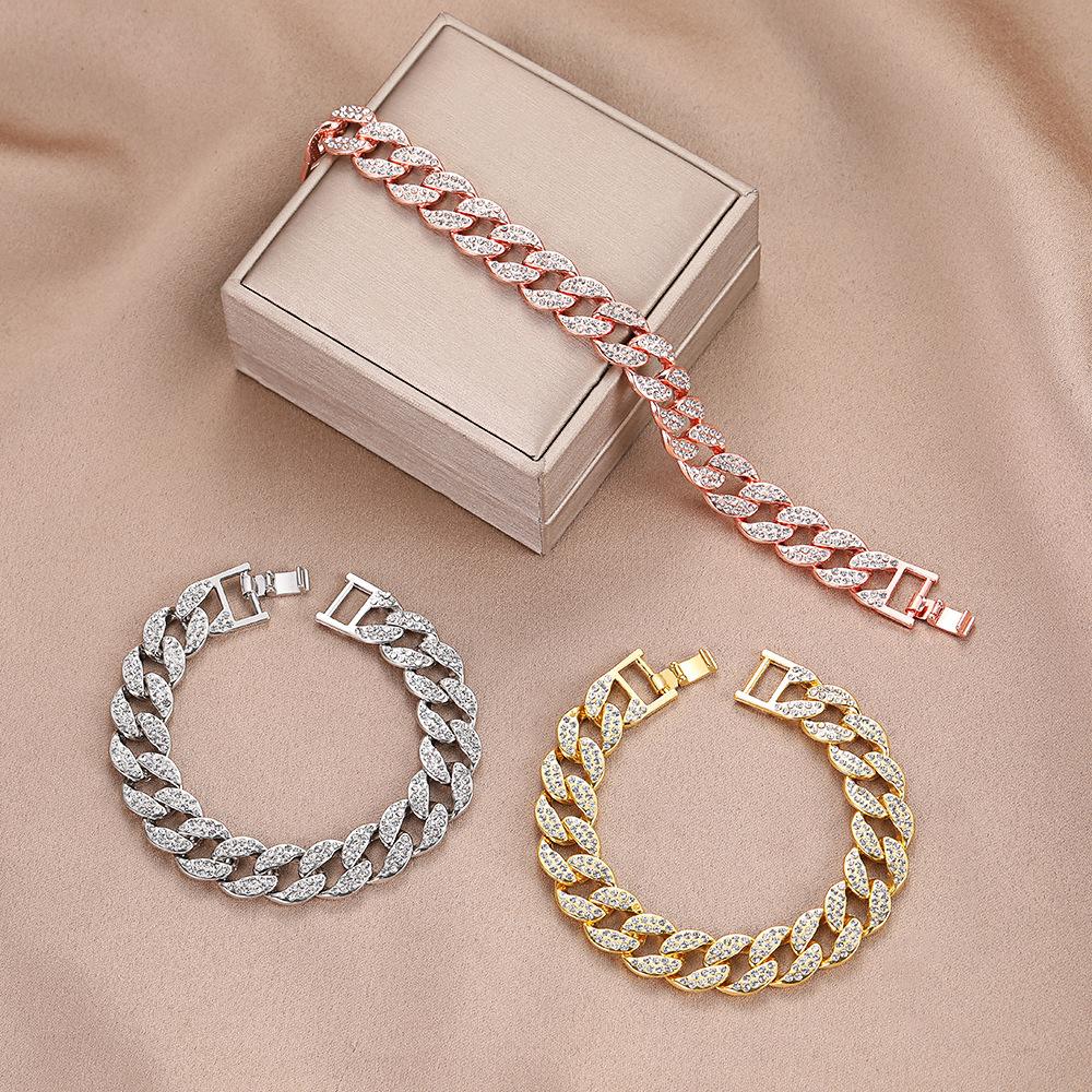 New creative diamond-encrusted personalized Cuban chain zinc alloy jewelry decorative Cuban bracelet jewelry