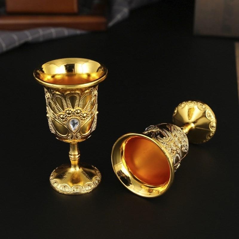 Small Goblet Chalices Retro Metal Wine Cup for Wedding Whiskeys Medieval European Style Embossed Drinking Cups Gift