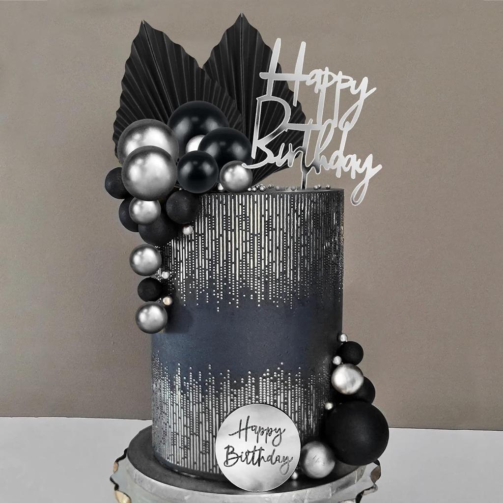 Acrylic Happy Birthday Cake Toppers Cake Topper Ball Shaped Cake Insert Toppers Birthday Cake Decorations for Children or Adults