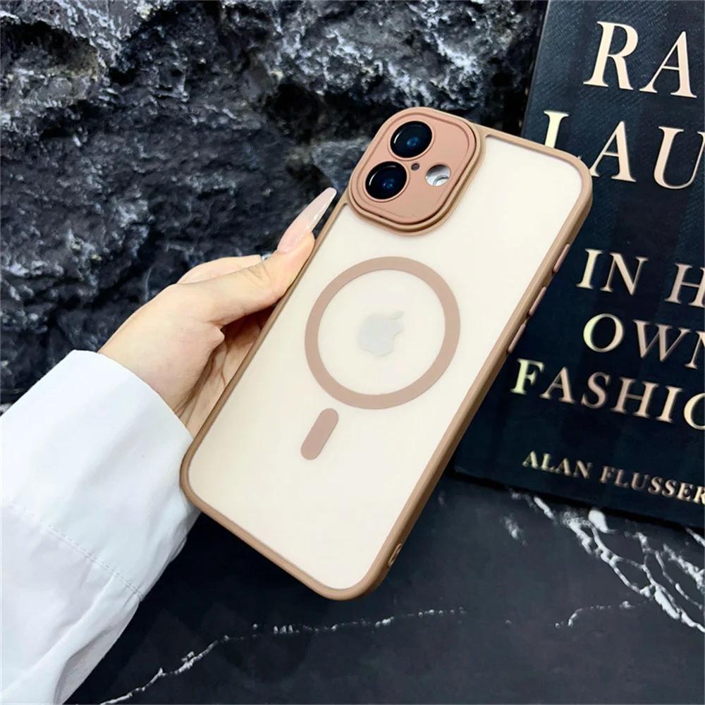 Shockproof Case For iPhone 14 13 12 11 15 Pro Max 14 15 Plus Luxury Matte Translucent Armor For Magsafe Wireless Charge Cover
