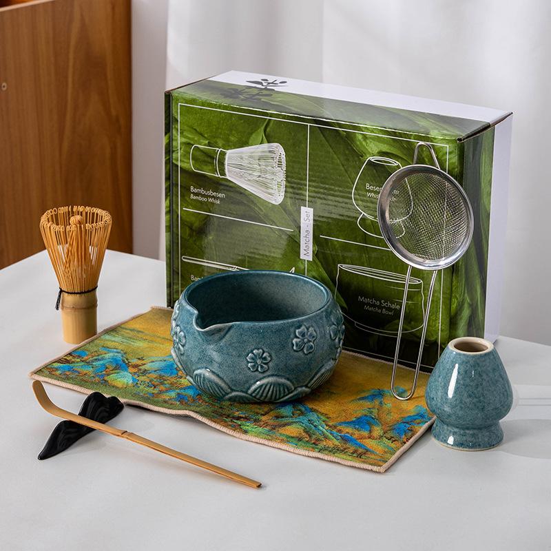 4-8pcs Cherry Blossom gradient pink Matcha Bowl with Matcha Whisk Set Japanese Tea Set Includes Matcha Bowl with Spout