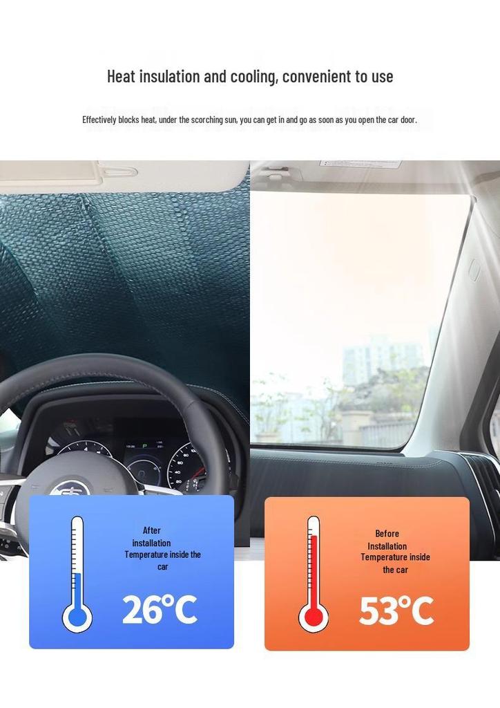 Car Front Windshield Sunshade - Heat Insulation & Sun Protection with Suction Cup