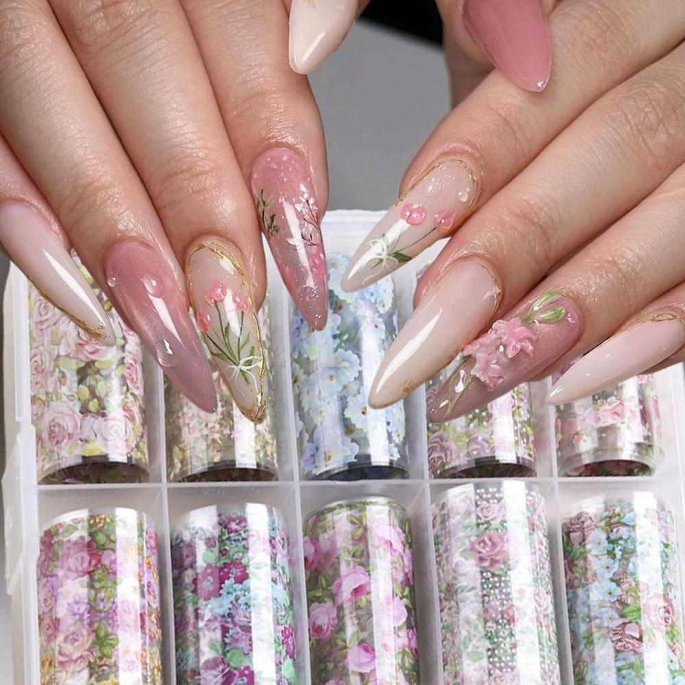 10 Rullar Eleganta Överföringsklistermärken Dekaler Vackra Nagelkonsttillbehör Dekoration för Kvinnor